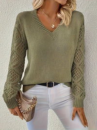 Sophia | Lace-Sleeve V-Neck Knitted Sweater