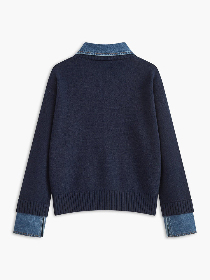 Camille | Maglione polo in maglia con colletto in denim