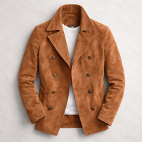 Rowan | Cappotto premium in suede, doppiopetto con revers a lancia