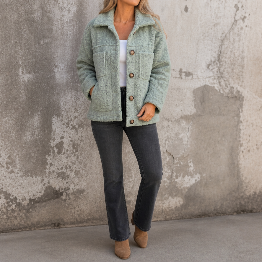 Ariane | Curly Faux Fur Jacket – Cozy Button-Front Design