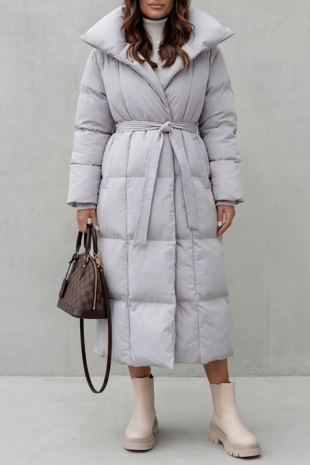 Frescetta | Long Puffer Coat with Belted Silhouette