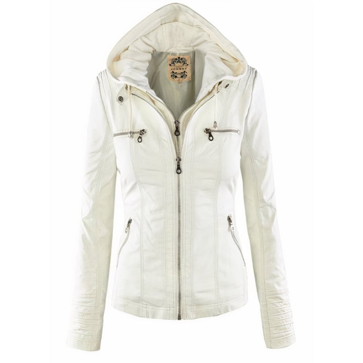 Vera | Faux Leather Jacket – Fitted Moto Style with Removable Hood
