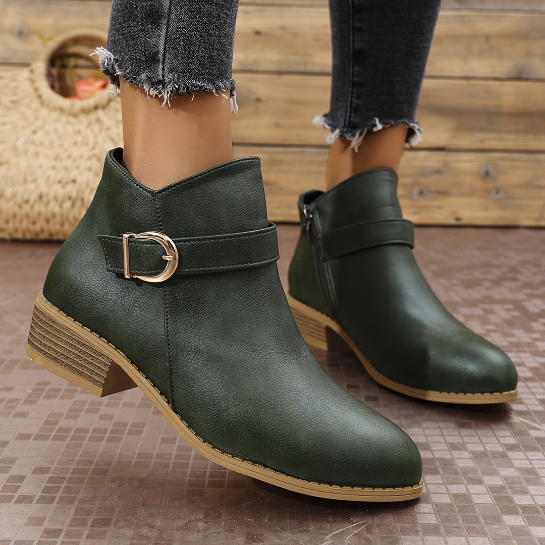 Velmira | Women's Elegant Buckle Detail Chelsea Ankle Boot