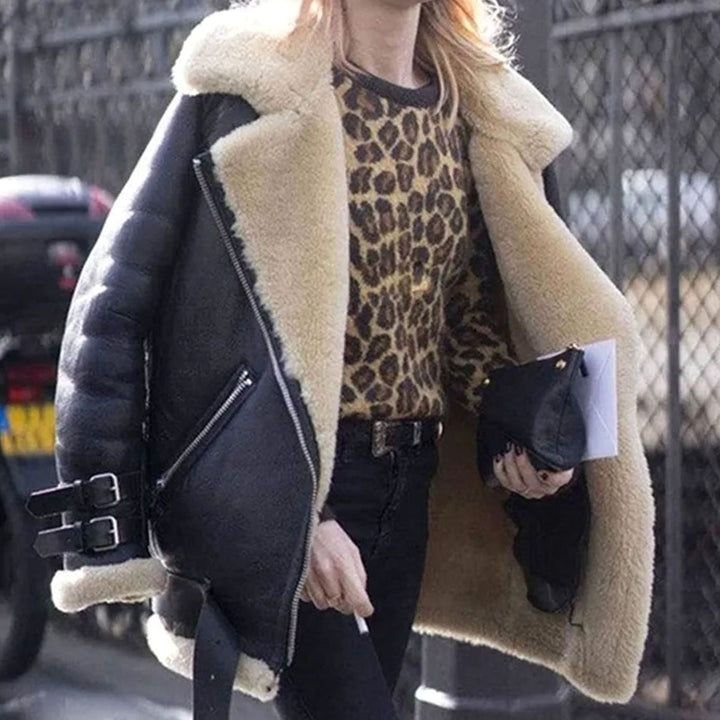 Ophira | Biker Jacket with Shearling Details for Women