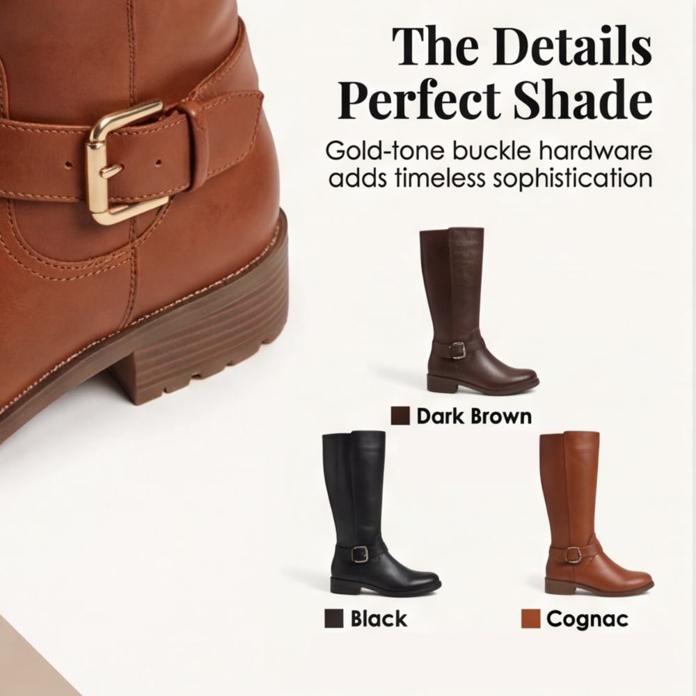 Ridella | Knee High Riding Boots – Classic Buckle Detail