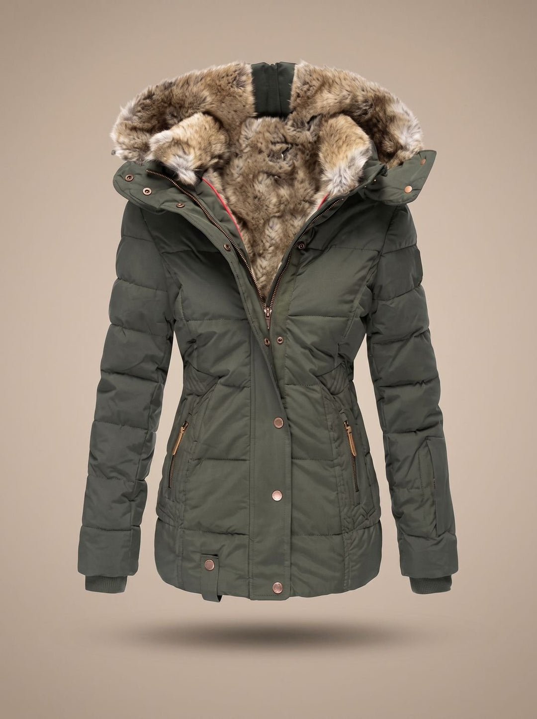 Calia | Longline Quilted Puffer Coat with Faux Fur Hood