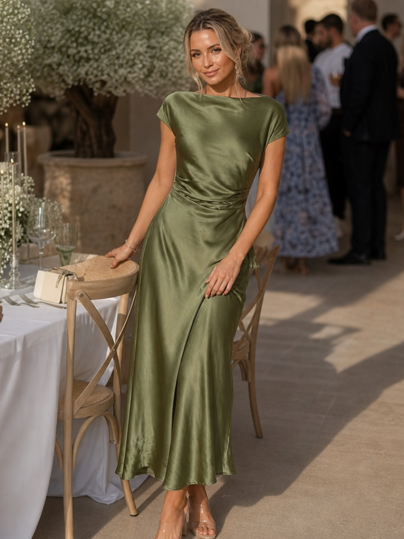 Elure | Midi Dress – Fitted Silhouette with Boat Neck for Women