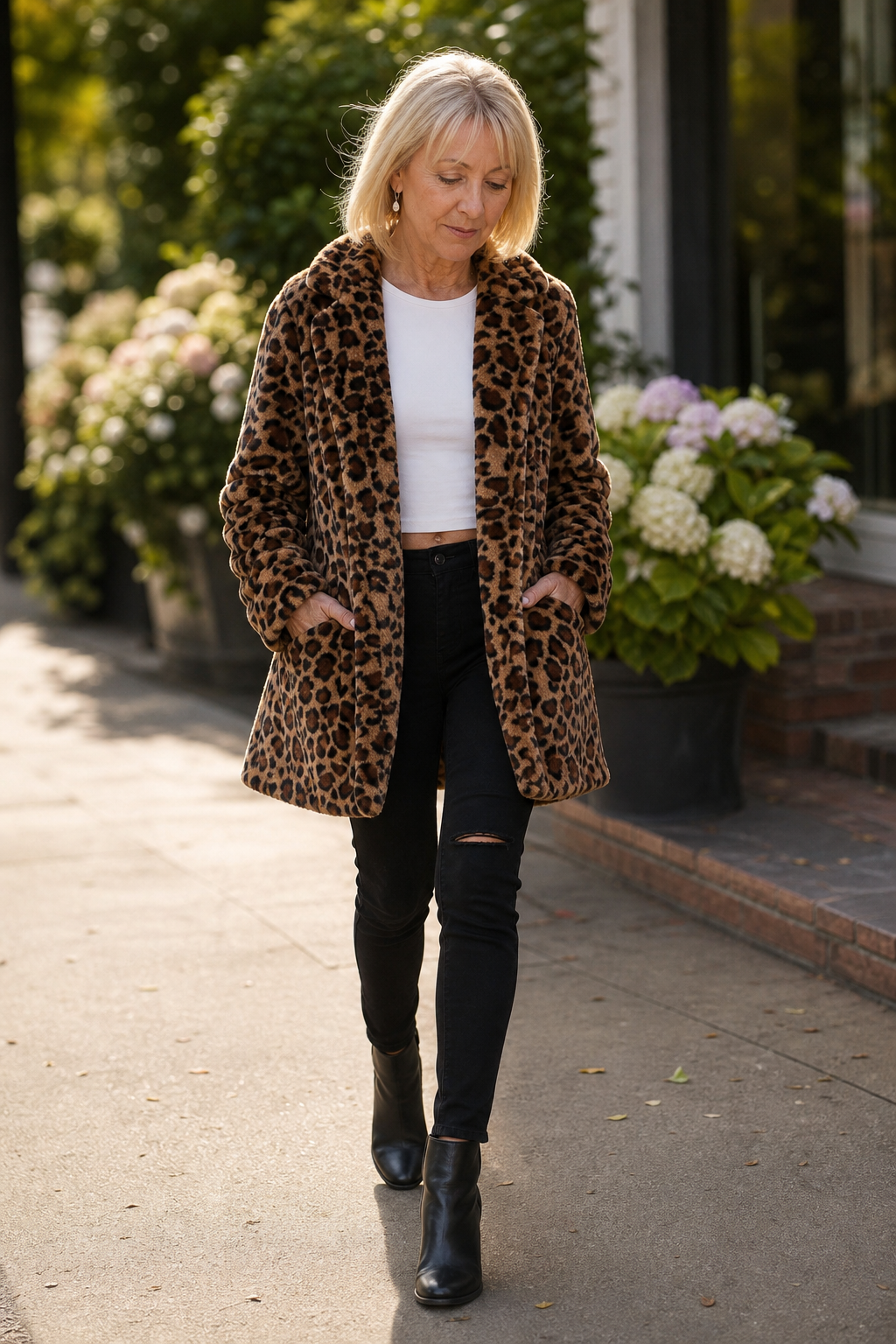 Lina | Leopard Print Faux Fur Coat – Stylish Open Front for Women