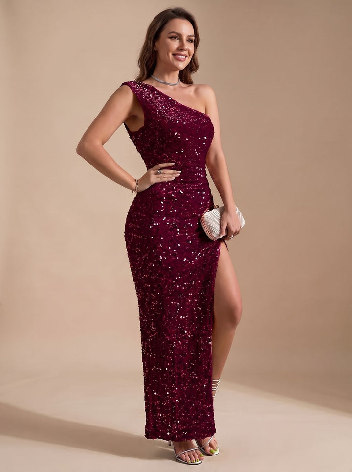 Harper | Sequin One-Shoulder High-Slit Maxi Dress for Women
