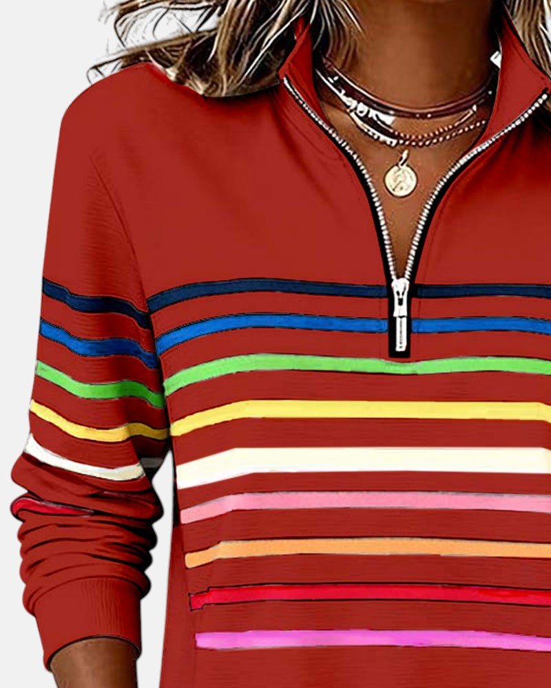 Delphine | Striped Quarter Zip Sweatshirt