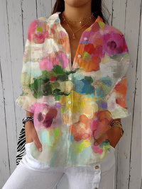 Odette | Watercolor Floral Collared Button-Down Blouse