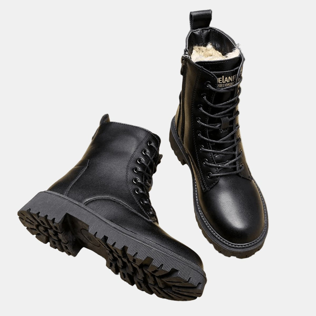 Yuela | Women's Faux Leather Fleece-Lined Combat Ankle Boots