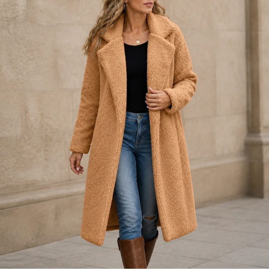 Velora | Long Teddy Coat – Plush Cozy Layer for Women