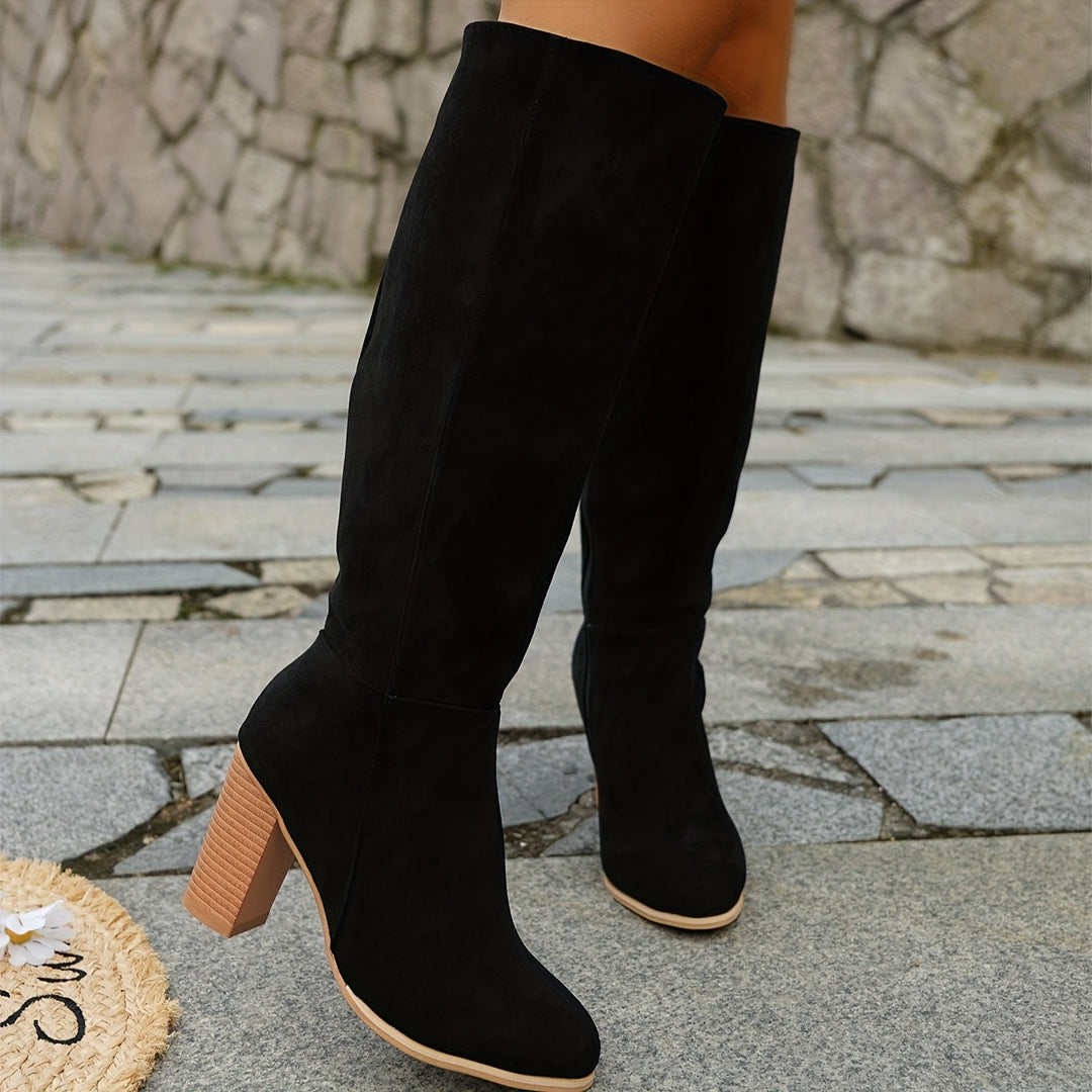 Vallara | Women's Chic Knee-High Stacked Block Heel Boots