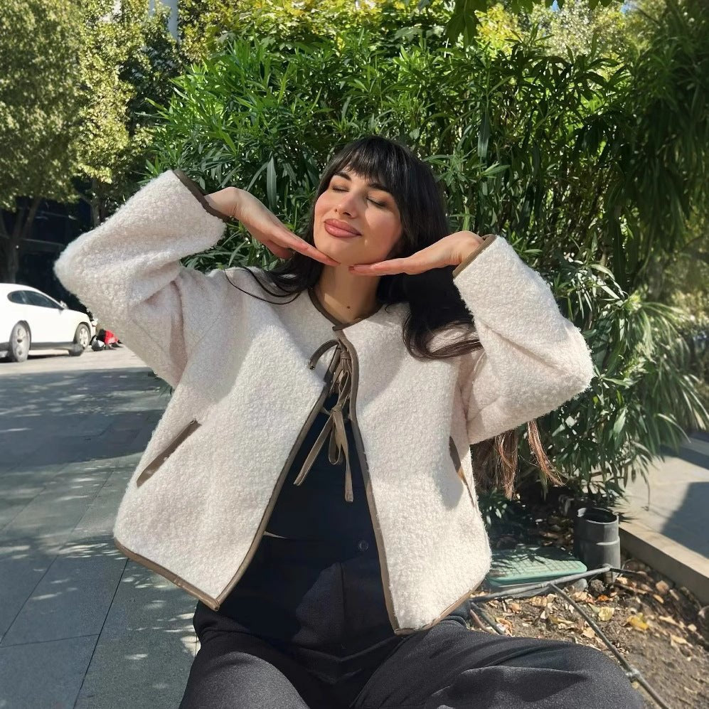 Dreya | Teddy Look Short Jacket with Decorative Bands