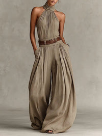 Freya | Halter-Neck Belted Pocket Wide-Leg Jumpsuit