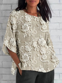 Solene | Relaxed Floral Three-Quarter Sleeve Blouse