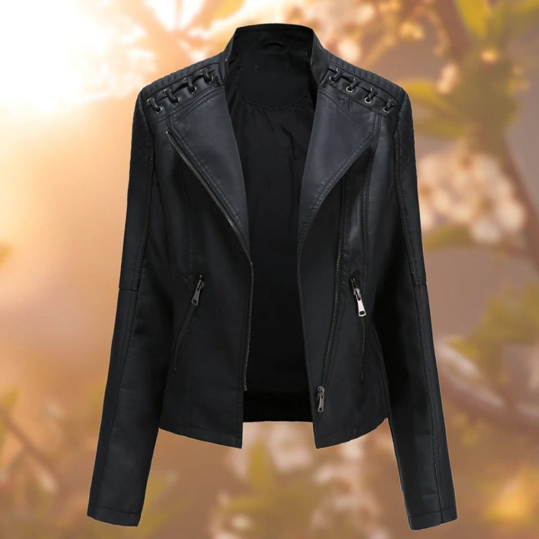 Vara | Biker-Style Zip-Up Faux Leather Jacket – Edgy Design for Women