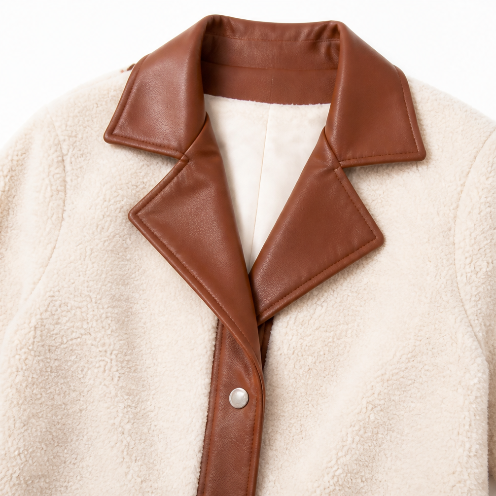 Plushlynn | Plush Teddy Coat with Faux Leather Trim