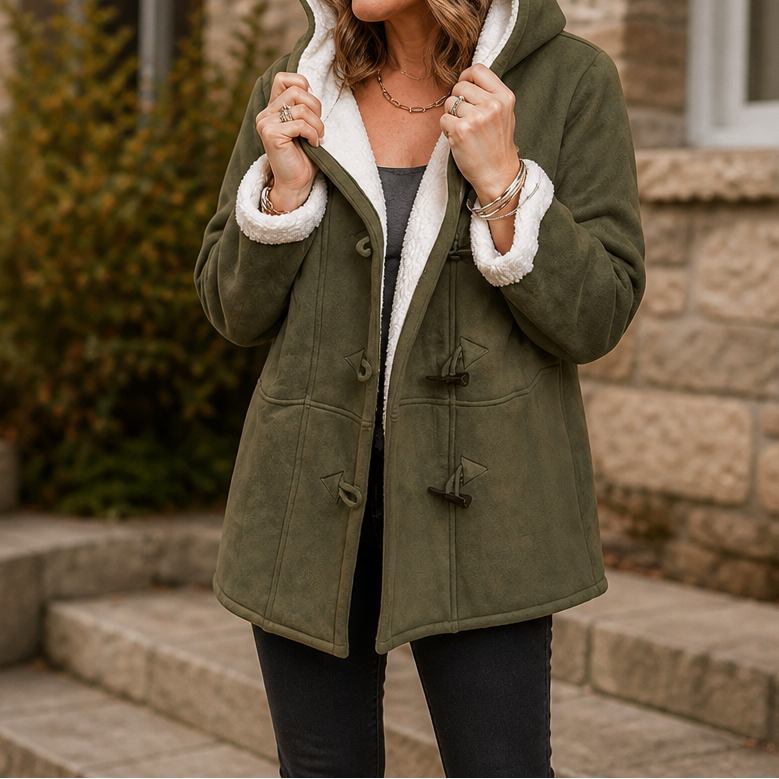 Plushbelle | Faux Shearling Hooded Winter Coat – Cozy Style for Women