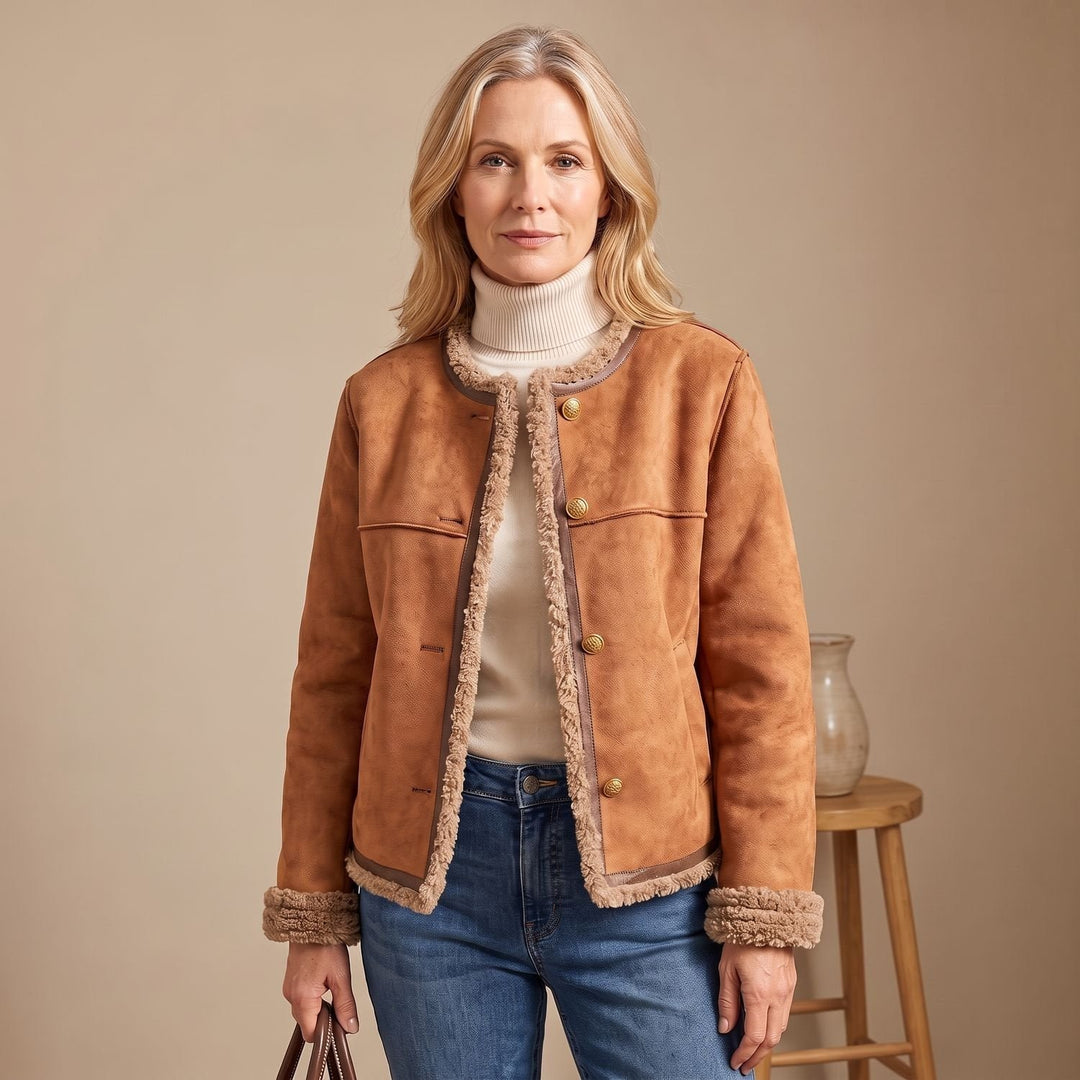Gretel | Short Leather Jacket with Faux Shearling Lining