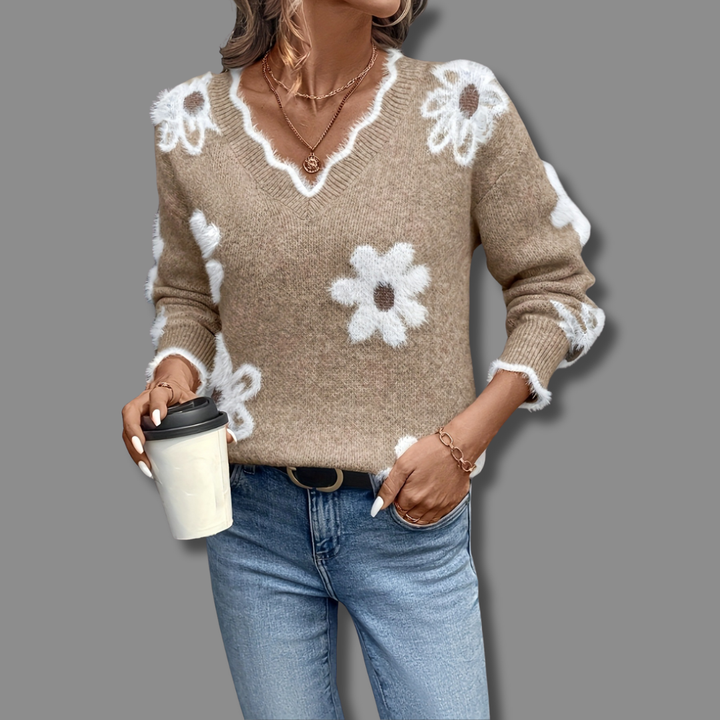 Penelope | Maglione con scollo a V floreale