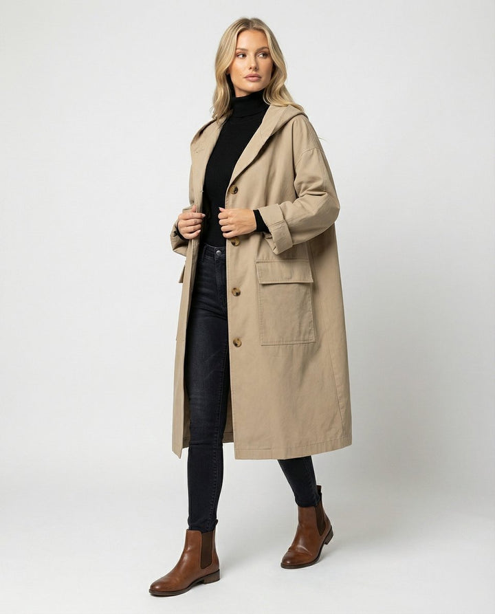 Freya | Zeitloser wasserdichter Trenchcoat mit Kapuze für Damen