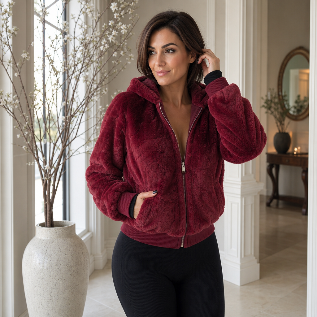 Wearbella | Hooded Faux Fur Zip Jacket – Stylish Layer for Women