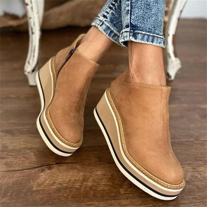 Celestria | Women's Chic Wedge Platform Zip-Up Ankle Boots