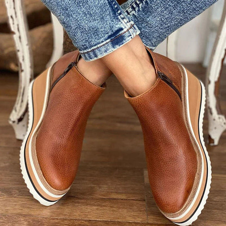 Celestria | Women's Chic Wedge Platform Zip-Up Ankle Boots
