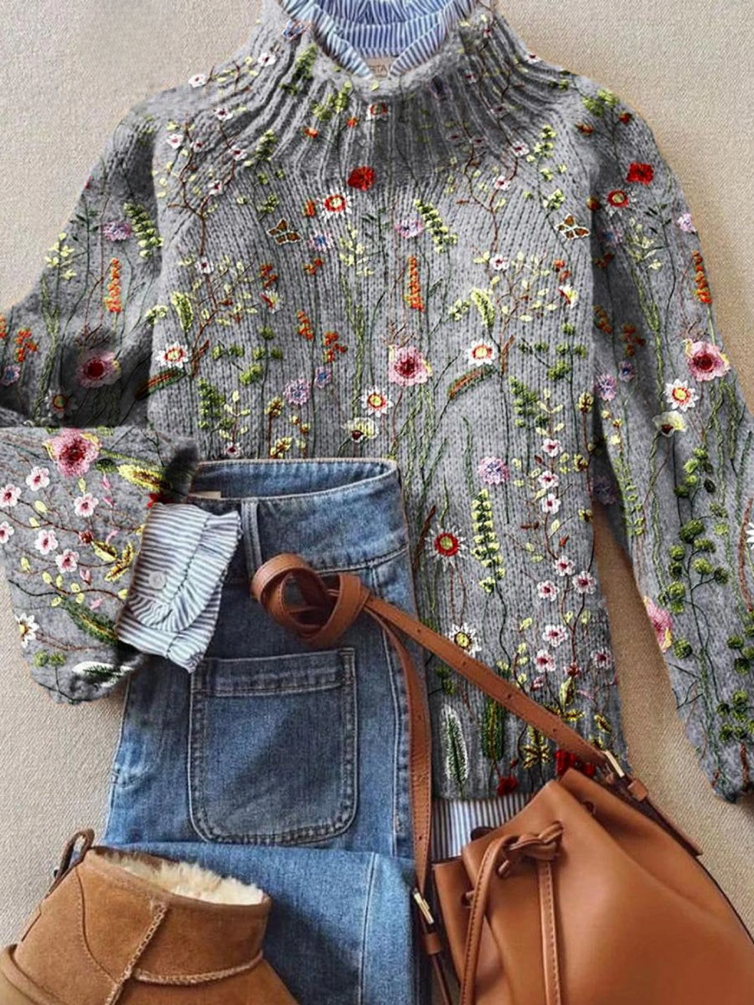 Abigail | Vintage Floral Knit Sweater – Ultra-Soft Style for Women