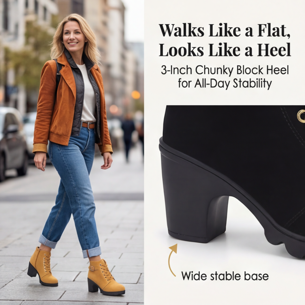 Strovia | Chunky Heel Ankle Boots with Fur Lining