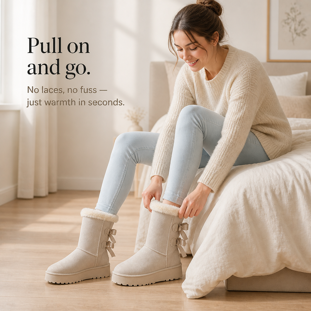 Bowelle | Plush-Lined Platform Bow Winter Boots for Women