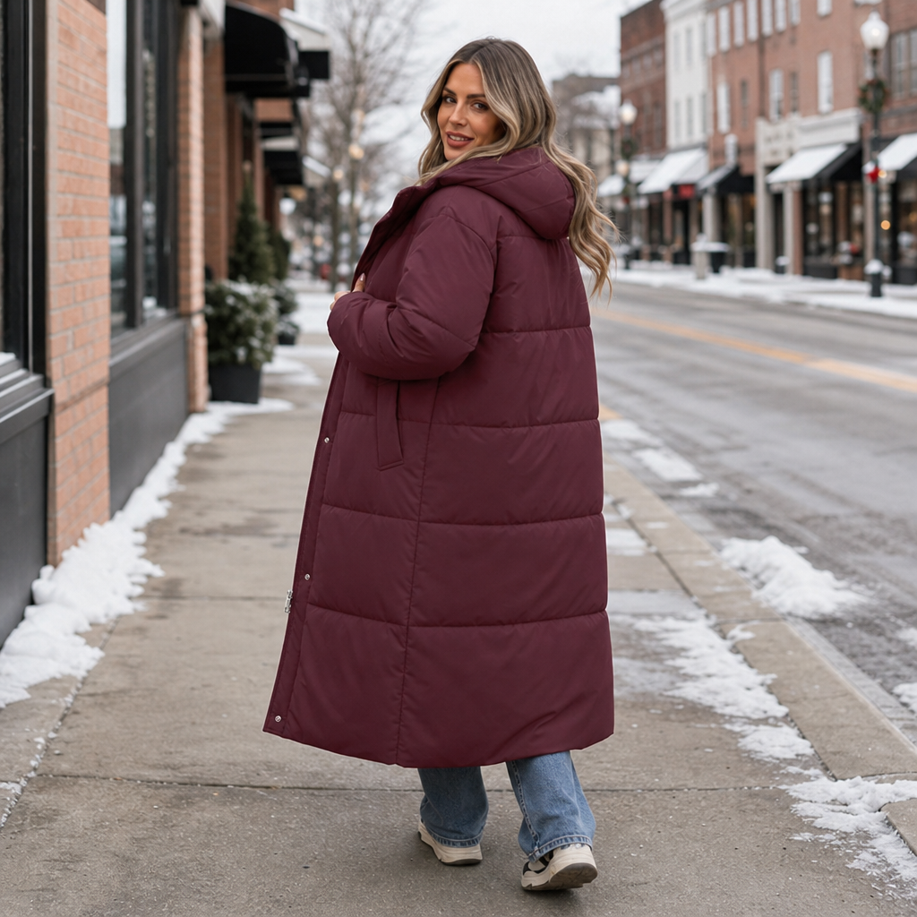 Wabella | Long Hooded Puffer Coat – Warm Close Fit for Women
