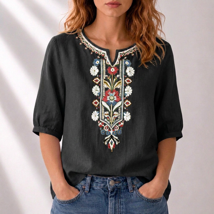 Lucia | Floral Embroidered Blouse – Elegant Casual Style for Women