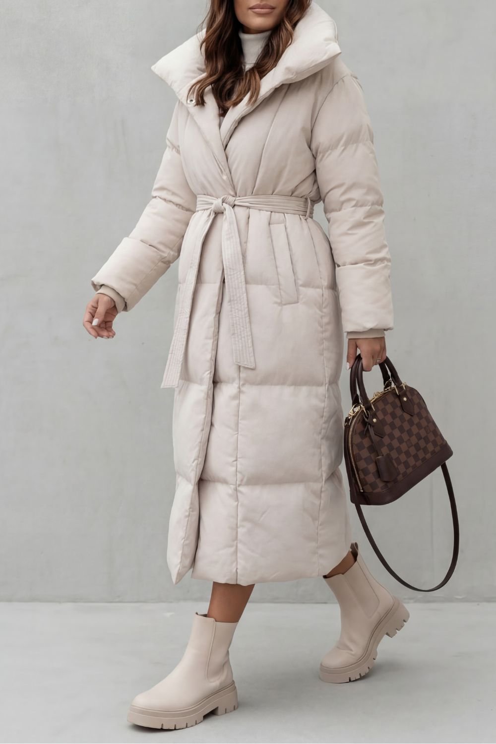 Frescetta | Long Puffer Coat with Belted Silhouette