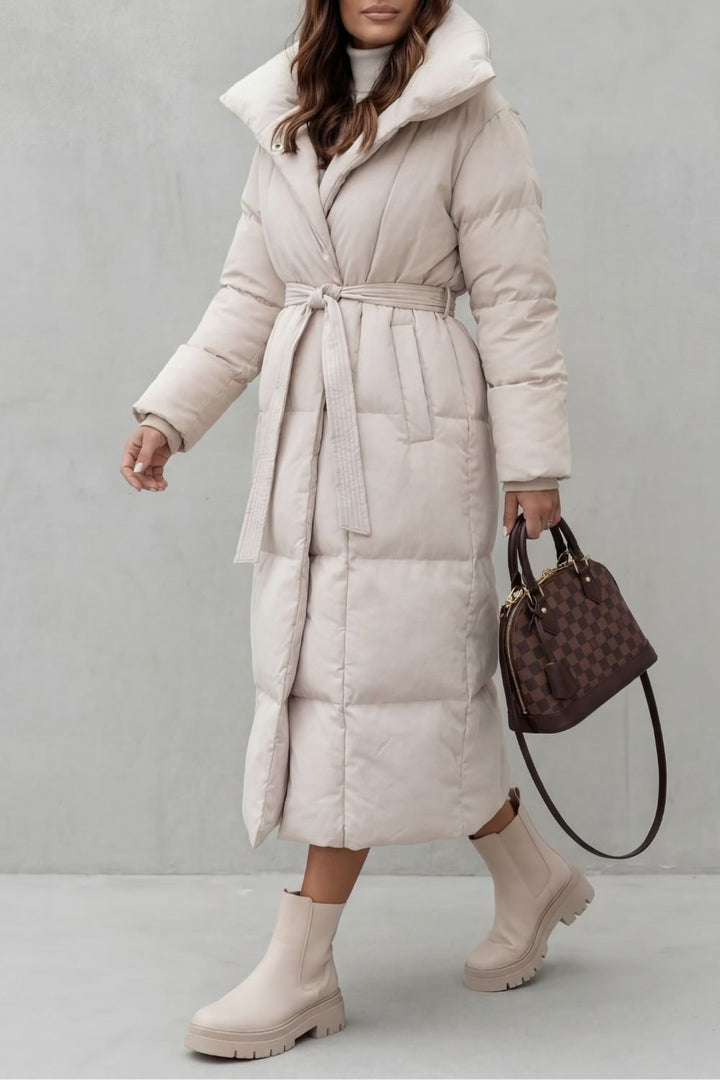 Frescetta | Long Puffer Coat with Belted Silhouette