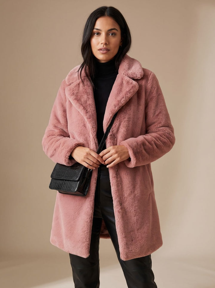 Lunara | Faux Fur Coat – Long Open Front Style for Women