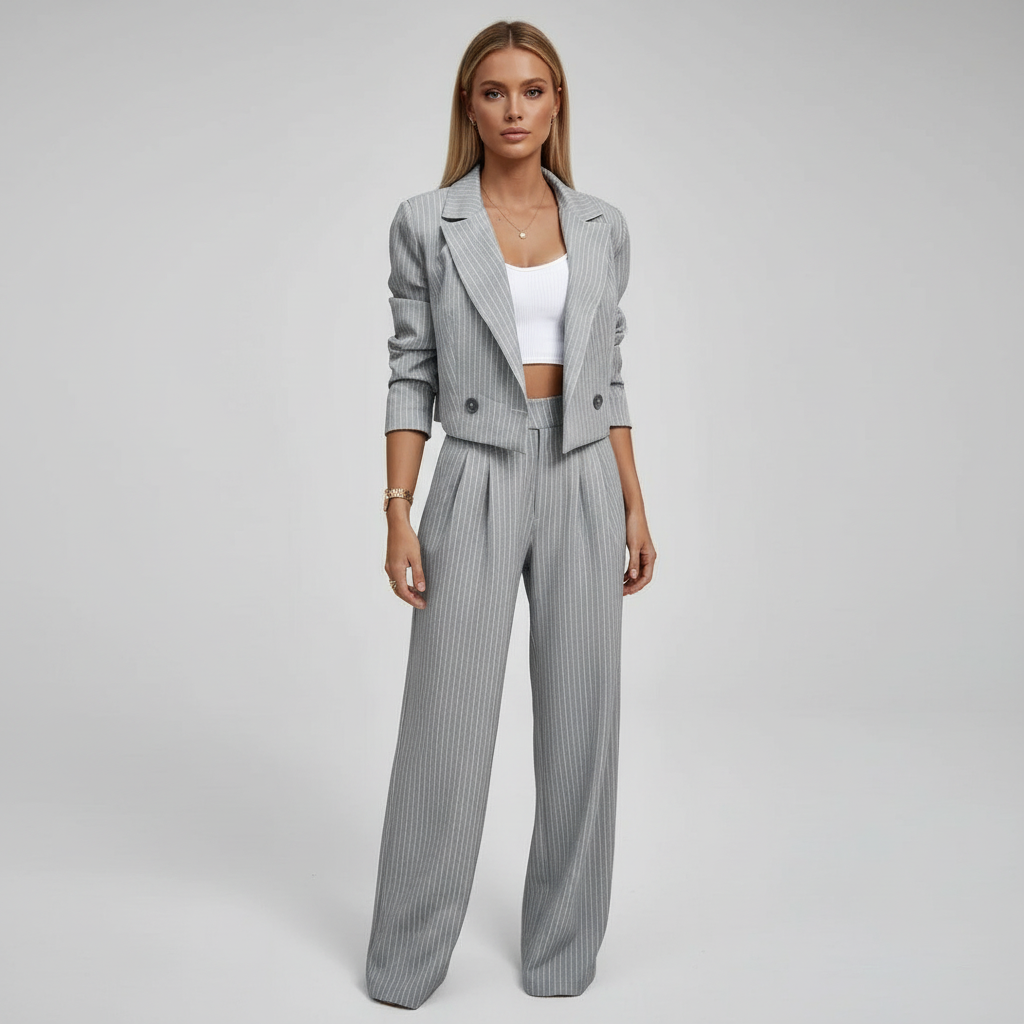 Regina | Women's Striped Blazer & Wide-Leg Pants Set