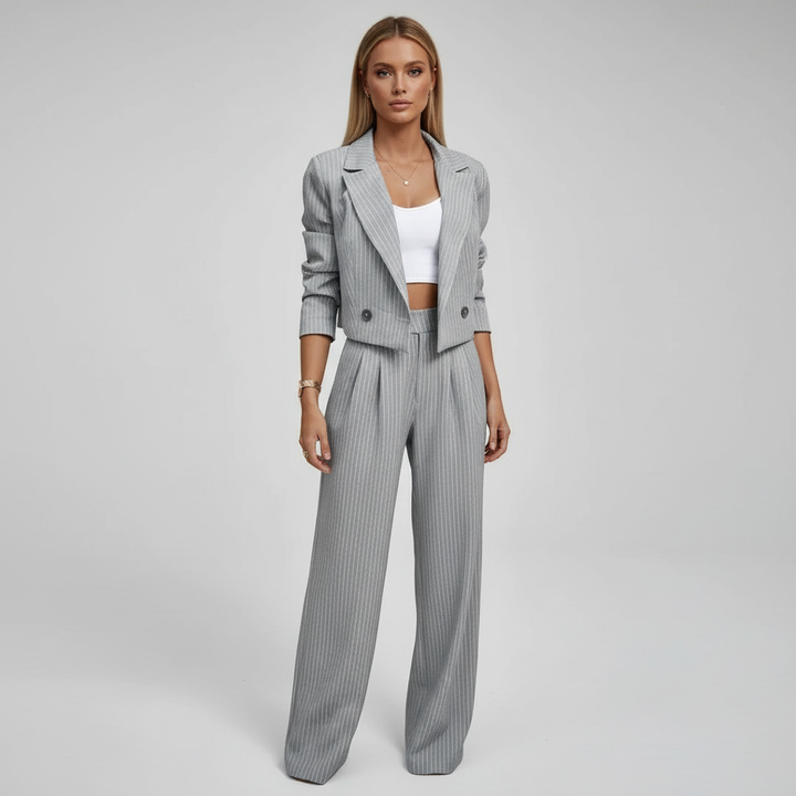 Regina | Women's Striped Blazer & Wide-Leg Pants Set