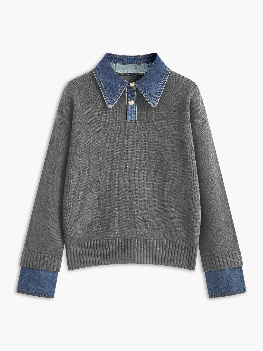 Camille | Maglione polo in maglia con colletto in denim