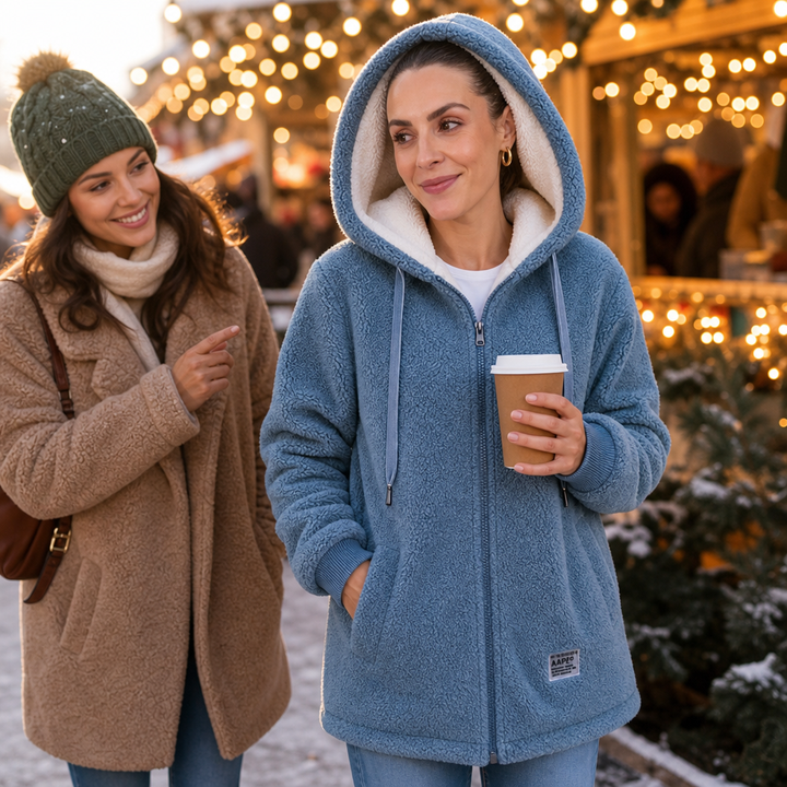 Veloura | Faux-Shearling Jacket – Cozy Mid-Length Hooded Style