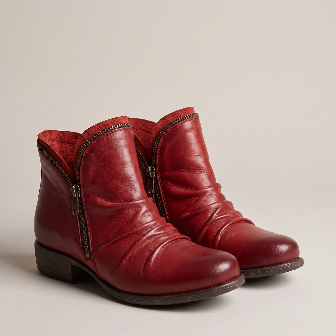 Mila | Ruched Leather Side-Zip Low-Heel Ankle Boots - Image 4