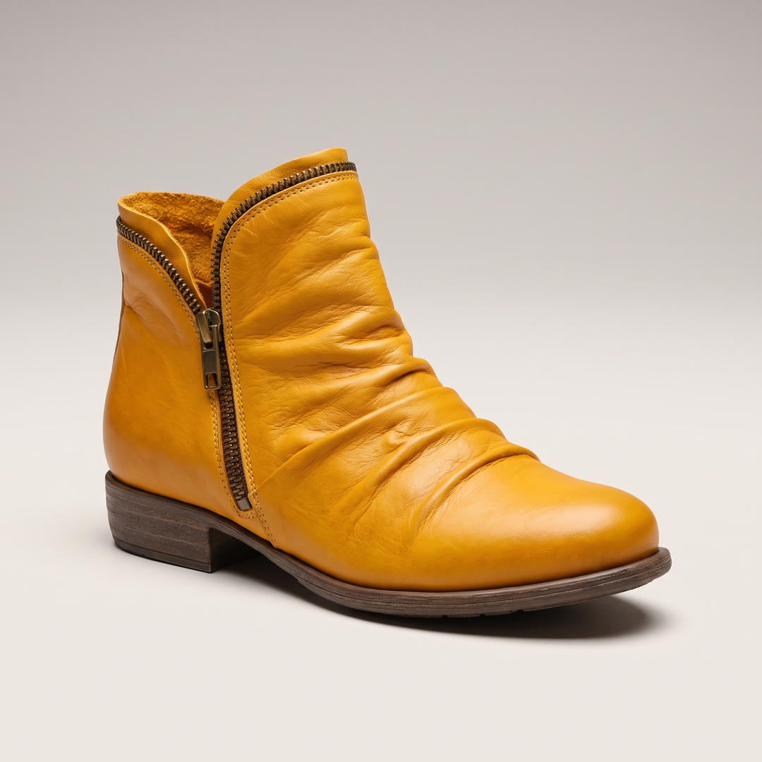 Mila | Ruched Leather Side-Zip Low-Heel Ankle Boots - Image 5
