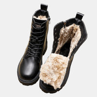 Yuela | Women's Faux Leather Fleece-Lined Combat Ankle Boots