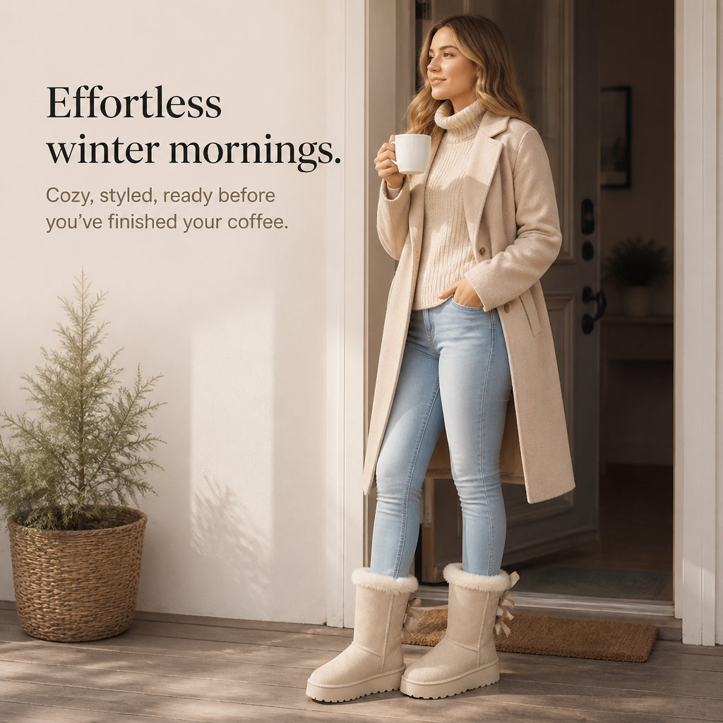 Bowelle | Plush-Lined Platform Bow Winter Boots for Women