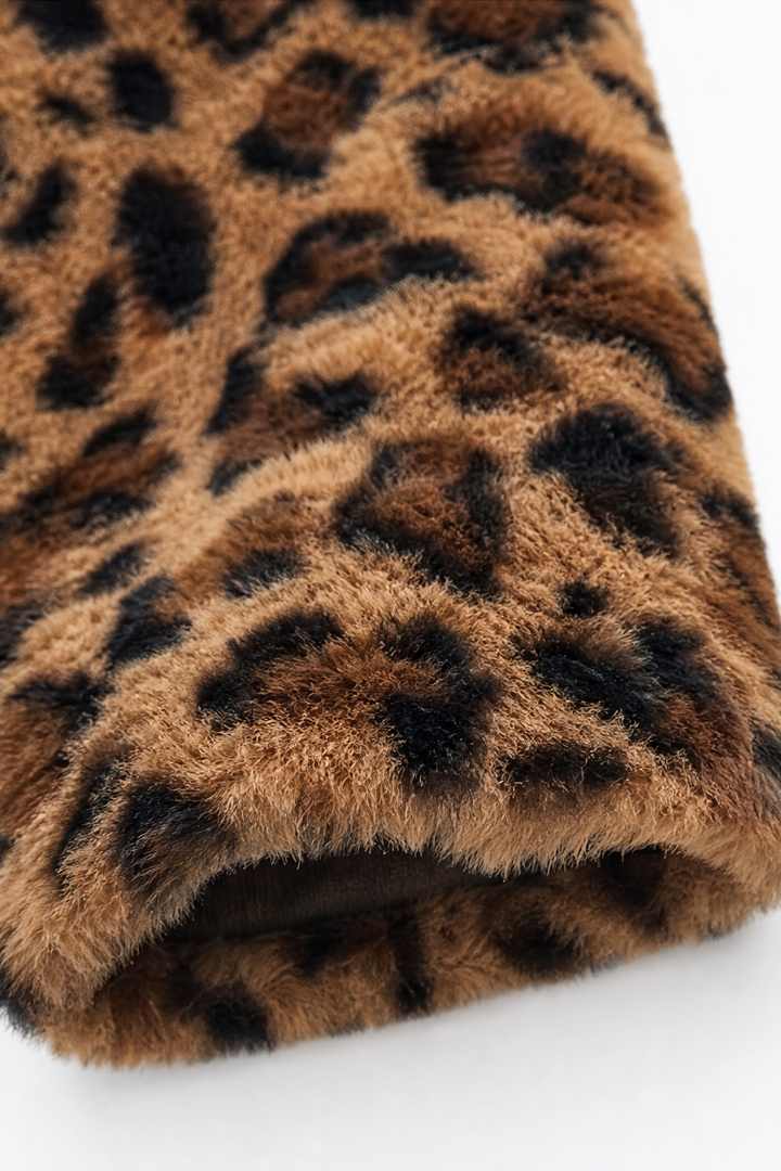 Lina | Leopard Print Faux Fur Coat – Stylish Open Front for Women