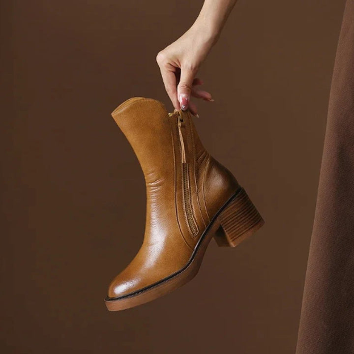 Velmira | Women's Chic Block-Heel Side-Zip Leather Ankle Boots