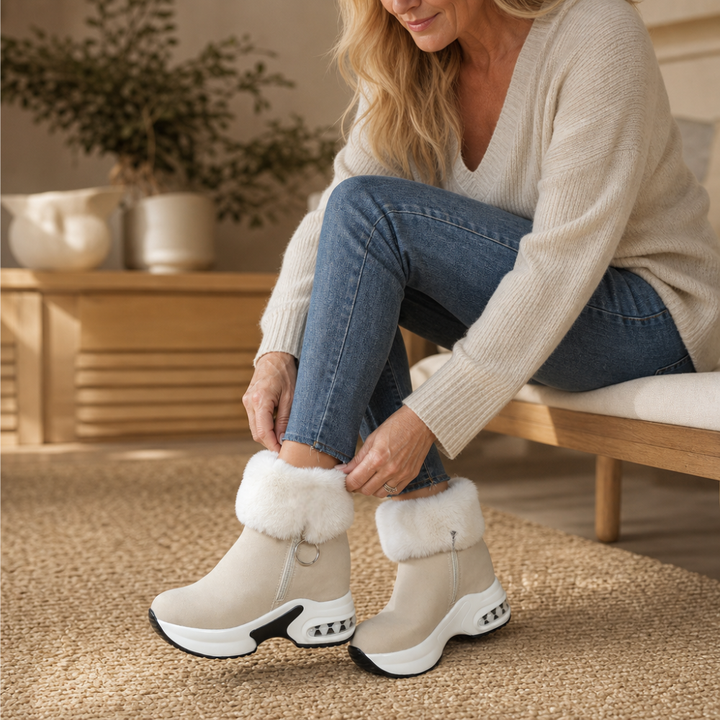 Veluna | Chunky Ankle Boots with Plush Fur-Cuff