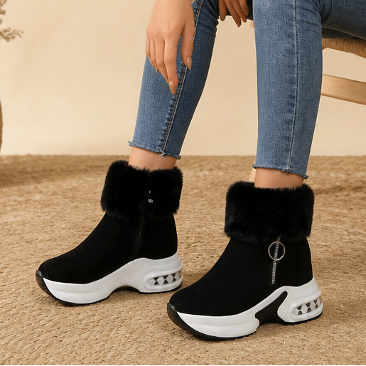 Veluna | Chunky Ankle Boots with Plush Fur-Cuff